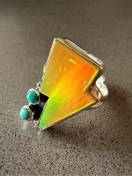 The Golden Rodeo Jewelry - Turquoise & Opal Lightning Bolt Ring | Adjustable Size 6-9 | Festival Style New
